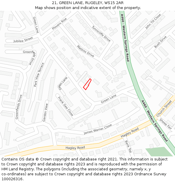 21, GREEN LANE, RUGELEY, WS15 2AR: Location map and indicative extent of plot