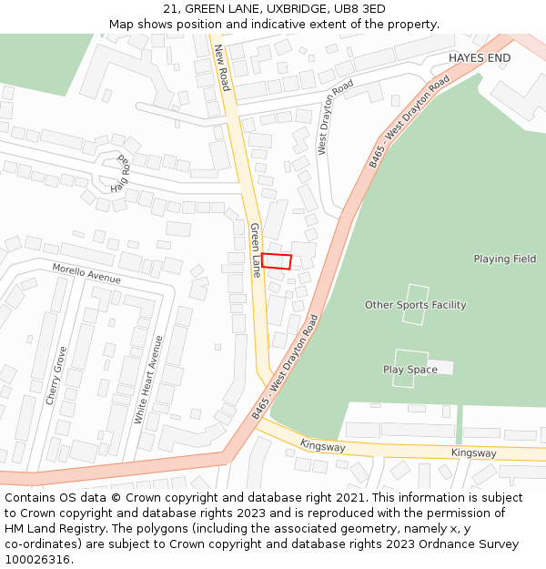 21, GREEN LANE, UXBRIDGE, UB8 3ED: Location map and indicative extent of plot