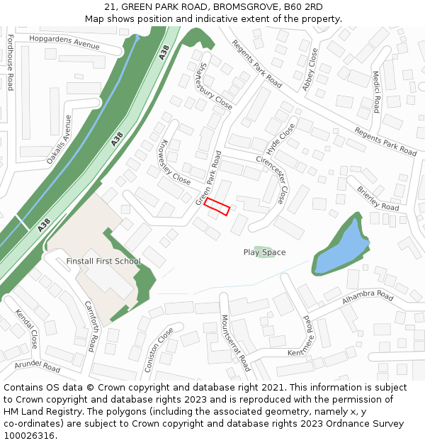 21, GREEN PARK ROAD, BROMSGROVE, B60 2RD: Location map and indicative extent of plot