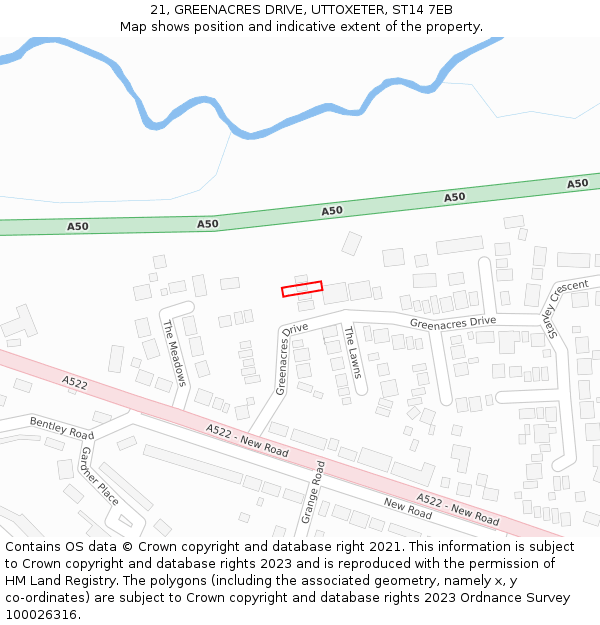 21, GREENACRES DRIVE, UTTOXETER, ST14 7EB: Location map and indicative extent of plot