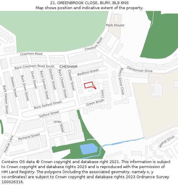 21, GREENBROOK CLOSE, BURY, BL9 6NS: Location map and indicative extent of plot