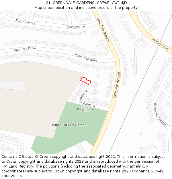 21, GREENDALE GARDENS, CREWE, CW1 4JD: Location map and indicative extent of plot