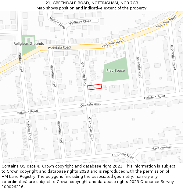 21, GREENDALE ROAD, NOTTINGHAM, NG3 7GR: Location map and indicative extent of plot