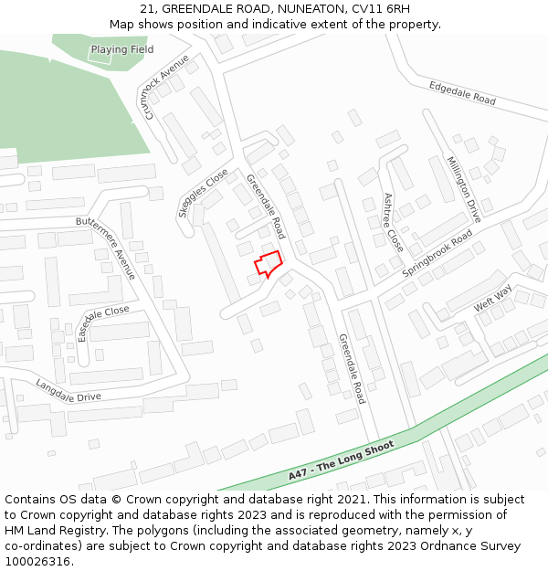 21, GREENDALE ROAD, NUNEATON, CV11 6RH: Location map and indicative extent of plot