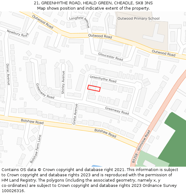 21, GREENHYTHE ROAD, HEALD GREEN, CHEADLE, SK8 3NS: Location map and indicative extent of plot