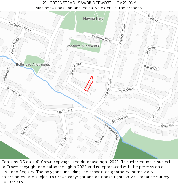 21, GREENSTEAD, SAWBRIDGEWORTH, CM21 9NY: Location map and indicative extent of plot