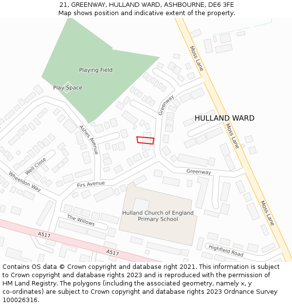 21, GREENWAY, HULLAND WARD, ASHBOURNE, DE6 3FE: Location map and indicative extent of plot