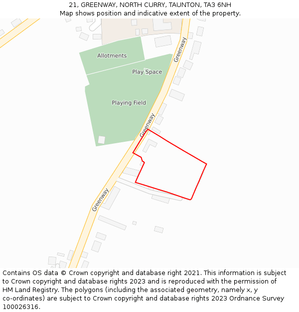 21, GREENWAY, NORTH CURRY, TAUNTON, TA3 6NH: Location map and indicative extent of plot