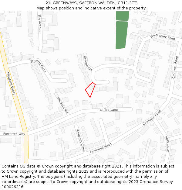 21, GREENWAYS, SAFFRON WALDEN, CB11 3EZ: Location map and indicative extent of plot