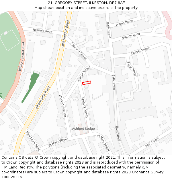 21, GREGORY STREET, ILKESTON, DE7 8AE: Location map and indicative extent of plot