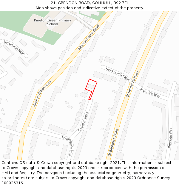 21, GRENDON ROAD, SOLIHULL, B92 7EL: Location map and indicative extent of plot