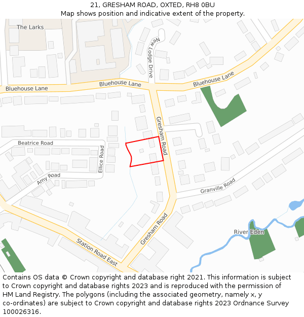 21, GRESHAM ROAD, OXTED, RH8 0BU: Location map and indicative extent of plot