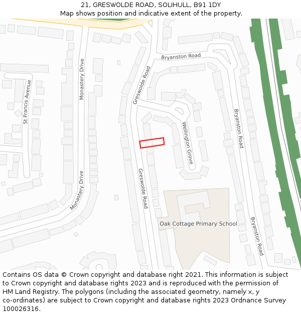 21, GRESWOLDE ROAD, SOLIHULL, B91 1DY: Location map and indicative extent of plot