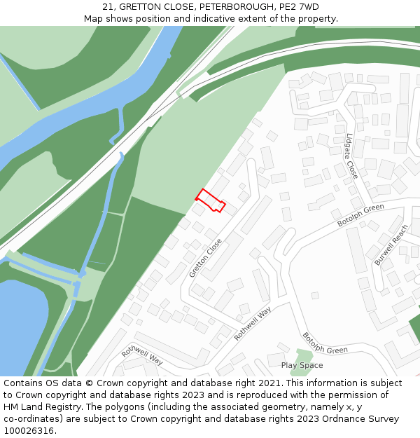 21, GRETTON CLOSE, PETERBOROUGH, PE2 7WD: Location map and indicative extent of plot