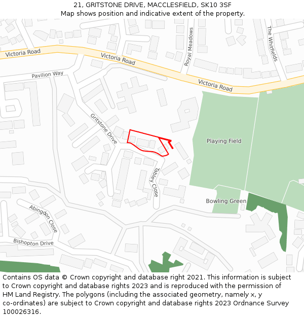 21, GRITSTONE DRIVE, MACCLESFIELD, SK10 3SF: Location map and indicative extent of plot