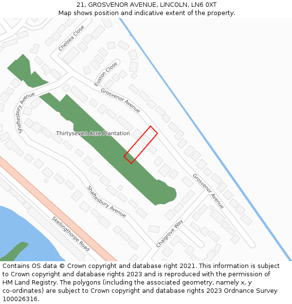 21, GROSVENOR AVENUE, LINCOLN, LN6 0XT: Location map and indicative extent of plot