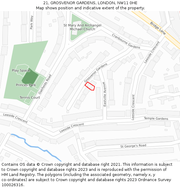 21, GROSVENOR GARDENS, LONDON, NW11 0HE: Location map and indicative extent of plot
