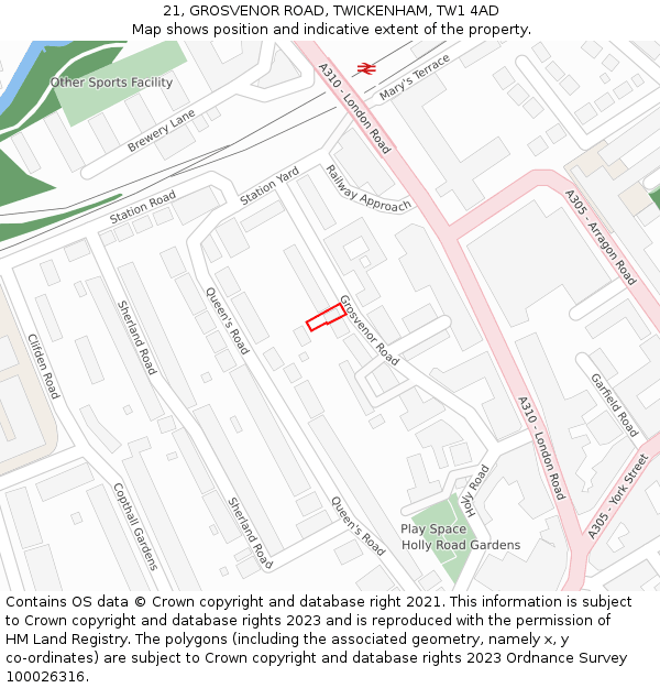 21, GROSVENOR ROAD, TWICKENHAM, TW1 4AD: Location map and indicative extent of plot