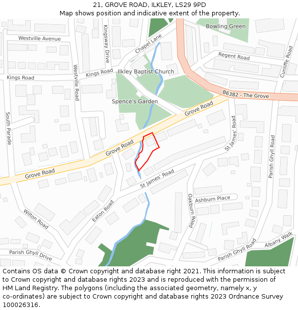21, GROVE ROAD, ILKLEY, LS29 9PD: Location map and indicative extent of plot