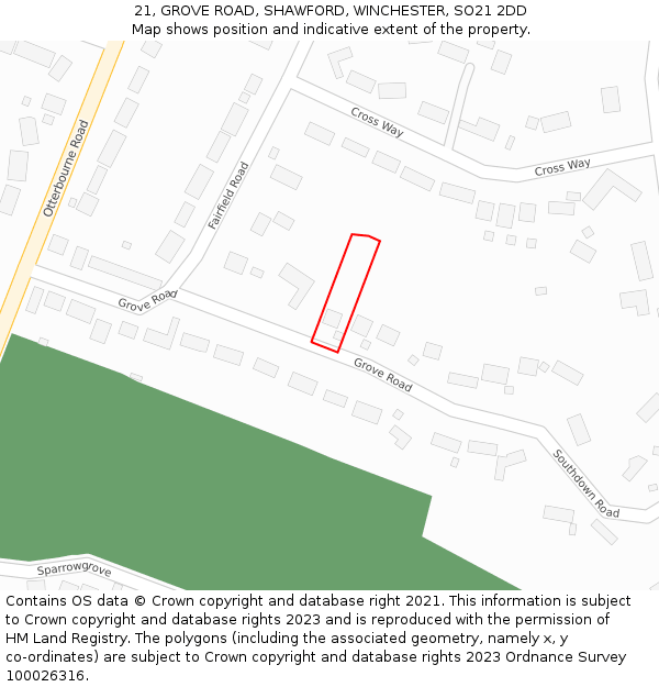 21, GROVE ROAD, SHAWFORD, WINCHESTER, SO21 2DD: Location map and indicative extent of plot