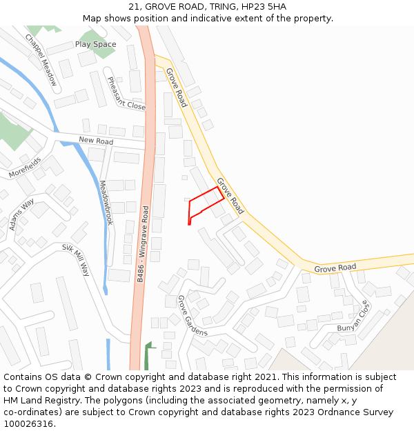 21, GROVE ROAD, TRING, HP23 5HA: Location map and indicative extent of plot