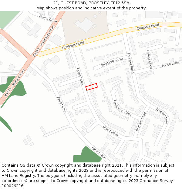 21, GUEST ROAD, BROSELEY, TF12 5SA: Location map and indicative extent of plot