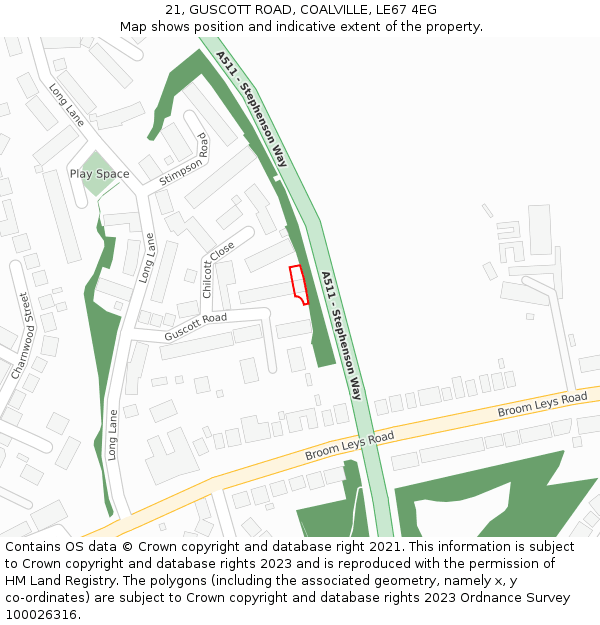 21, GUSCOTT ROAD, COALVILLE, LE67 4EG: Location map and indicative extent of plot