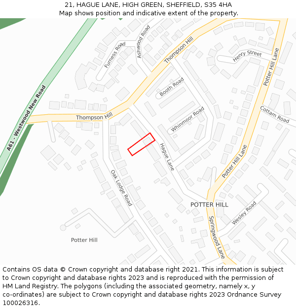 21, HAGUE LANE, HIGH GREEN, SHEFFIELD, S35 4HA: Location map and indicative extent of plot