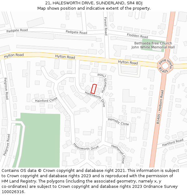 21, HALESWORTH DRIVE, SUNDERLAND, SR4 8DJ: Location map and indicative extent of plot
