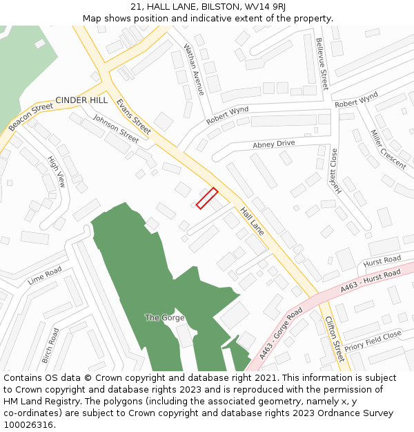 21, HALL LANE, BILSTON, WV14 9RJ: Location map and indicative extent of plot