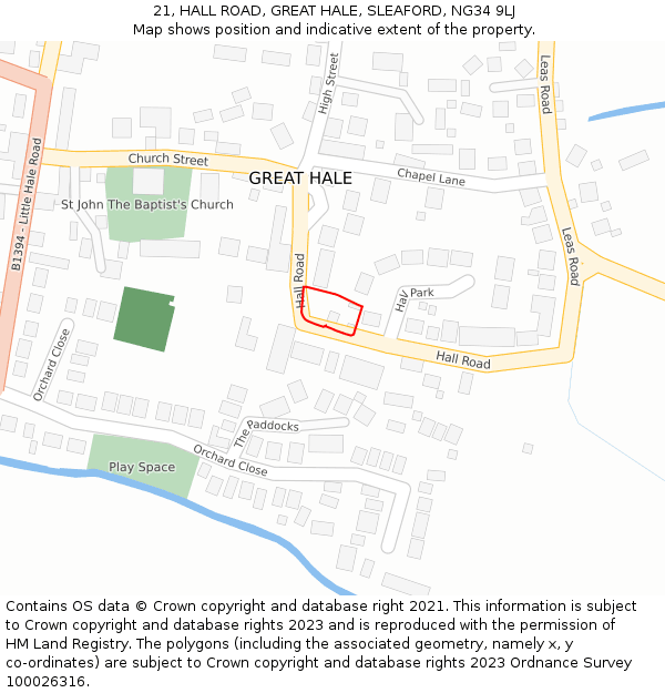 21, HALL ROAD, GREAT HALE, SLEAFORD, NG34 9LJ: Location map and indicative extent of plot
