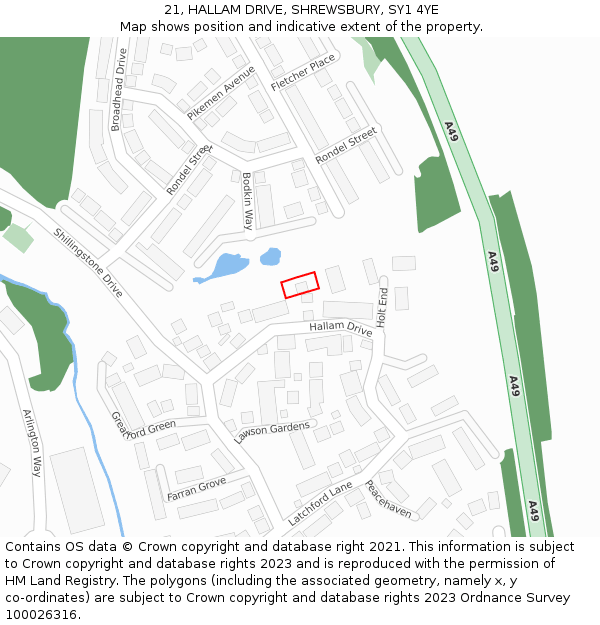 21, HALLAM DRIVE, SHREWSBURY, SY1 4YE: Location map and indicative extent of plot