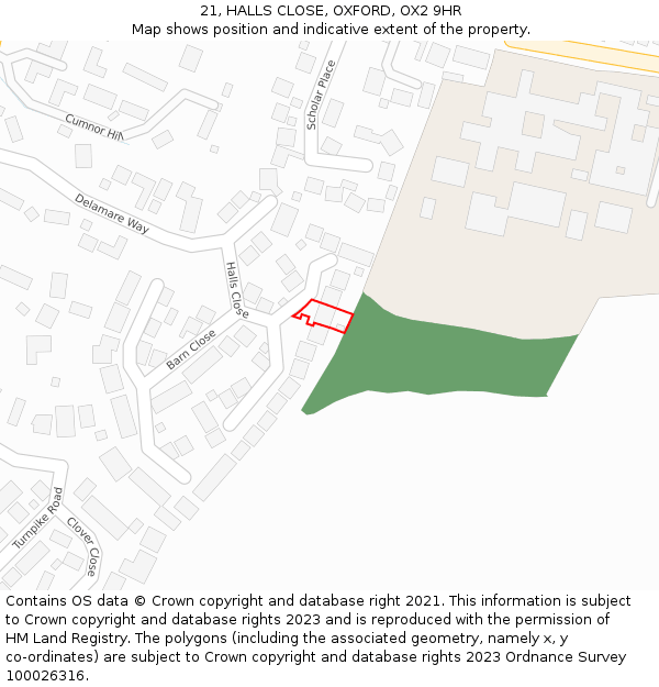 21, HALLS CLOSE, OXFORD, OX2 9HR: Location map and indicative extent of plot