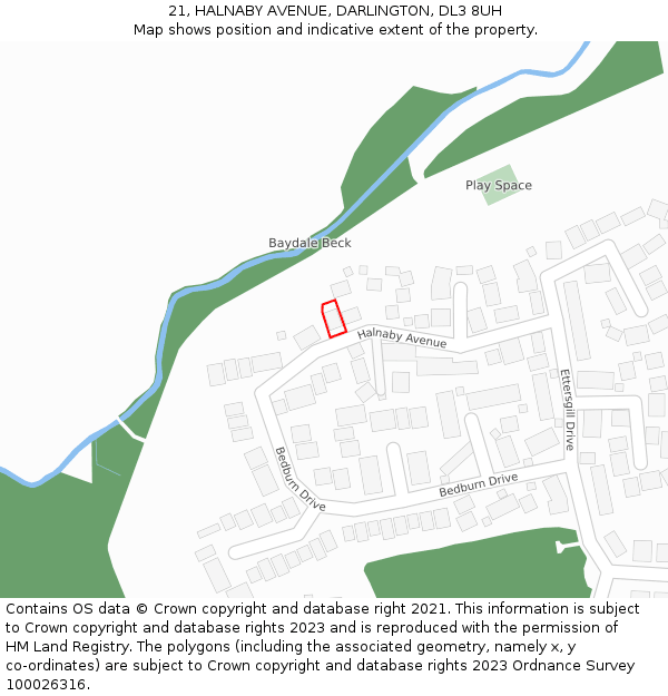 21, HALNABY AVENUE, DARLINGTON, DL3 8UH: Location map and indicative extent of plot