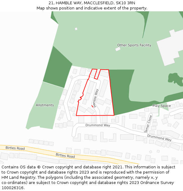21, HAMBLE WAY, MACCLESFIELD, SK10 3RN: Location map and indicative extent of plot