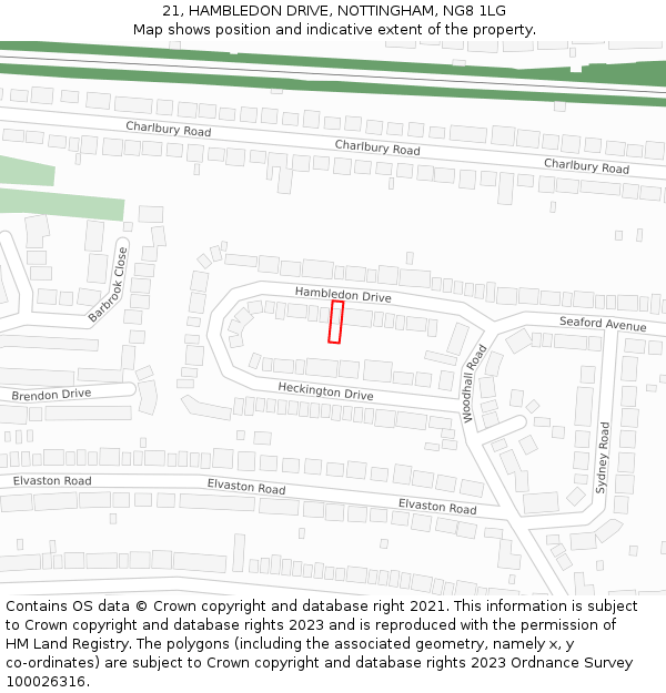 21, HAMBLEDON DRIVE, NOTTINGHAM, NG8 1LG: Location map and indicative extent of plot