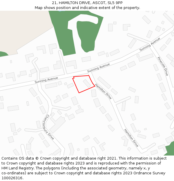 21, HAMILTON DRIVE, ASCOT, SL5 9PP: Location map and indicative extent of plot