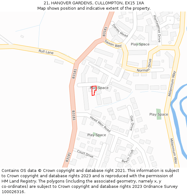 21, HANOVER GARDENS, CULLOMPTON, EX15 1XA: Location map and indicative extent of plot