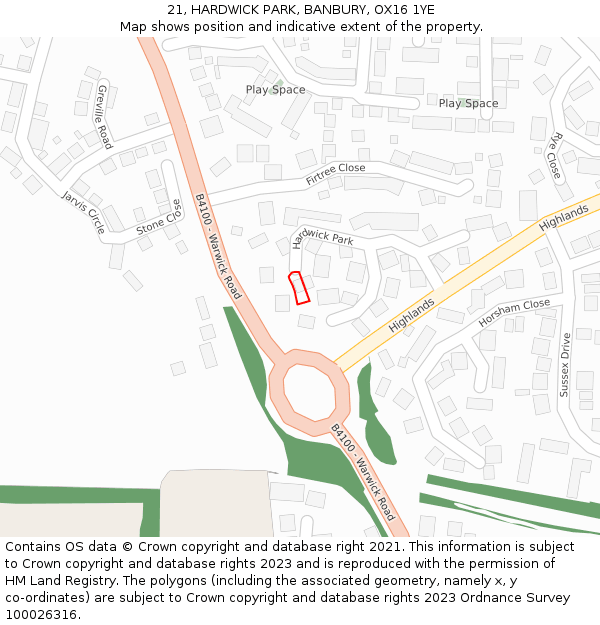 21, HARDWICK PARK, BANBURY, OX16 1YE: Location map and indicative extent of plot