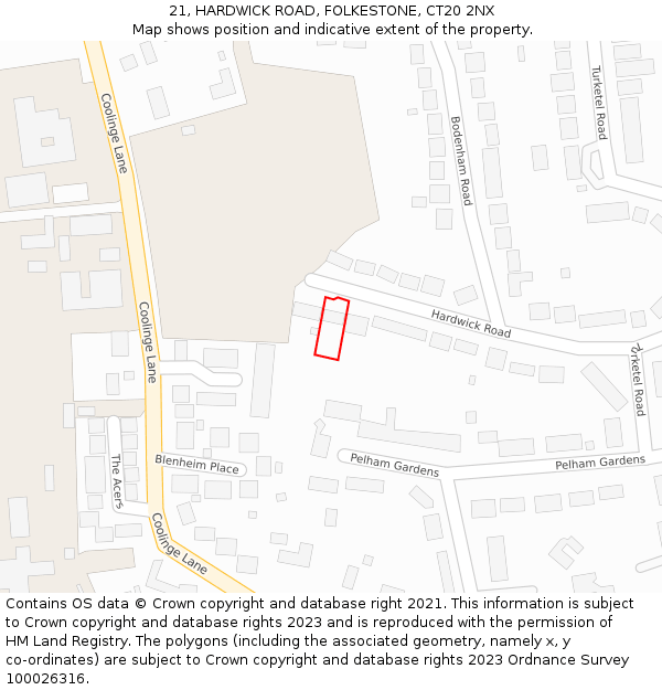 21, HARDWICK ROAD, FOLKESTONE, CT20 2NX: Location map and indicative extent of plot