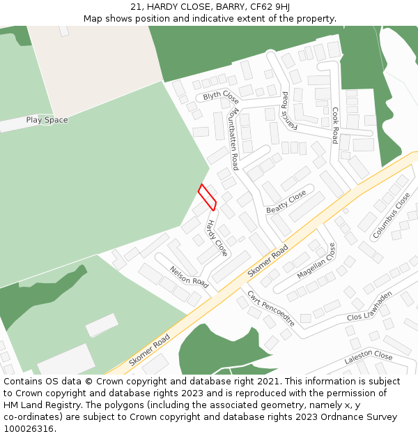 21, HARDY CLOSE, BARRY, CF62 9HJ: Location map and indicative extent of plot