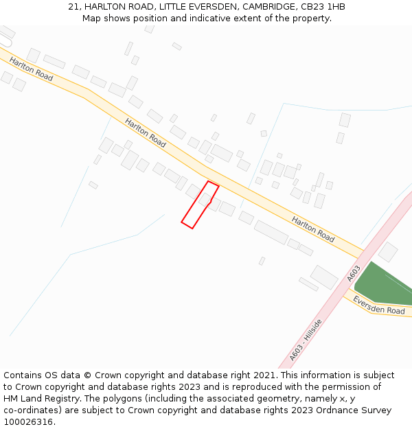 21, HARLTON ROAD, LITTLE EVERSDEN, CAMBRIDGE, CB23 1HB: Location map and indicative extent of plot