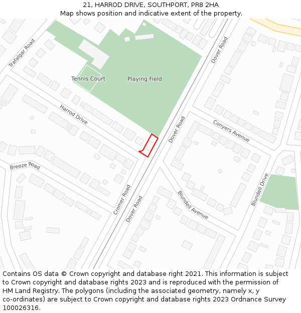 21, HARROD DRIVE, SOUTHPORT, PR8 2HA: Location map and indicative extent of plot