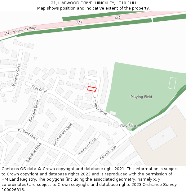21, HARWOOD DRIVE, HINCKLEY, LE10 1UH: Location map and indicative extent of plot