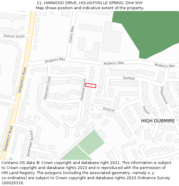 21, HARWOOD DRIVE, HOUGHTON LE SPRING, DH4 5NY: Location map and indicative extent of plot