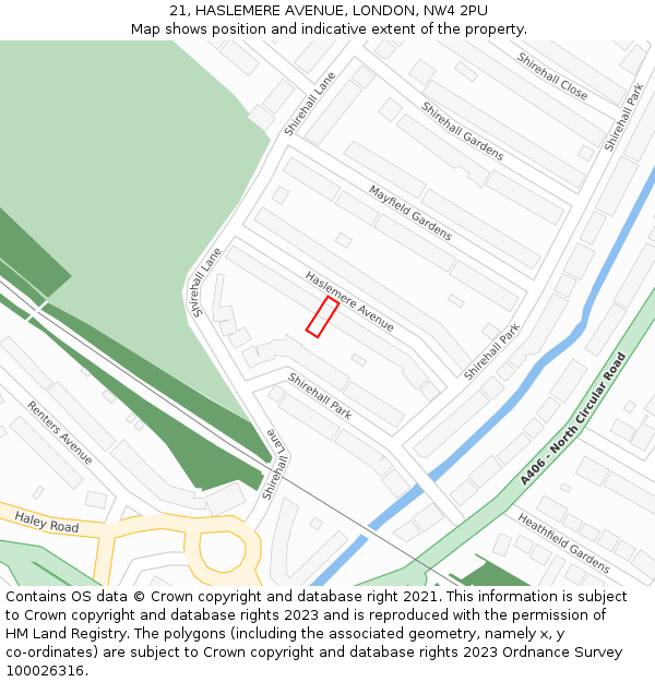 21, HASLEMERE AVENUE, LONDON, NW4 2PU: Location map and indicative extent of plot