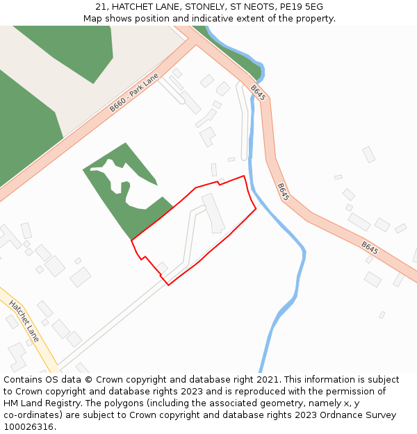 21, HATCHET LANE, STONELY, ST NEOTS, PE19 5EG: Location map and indicative extent of plot