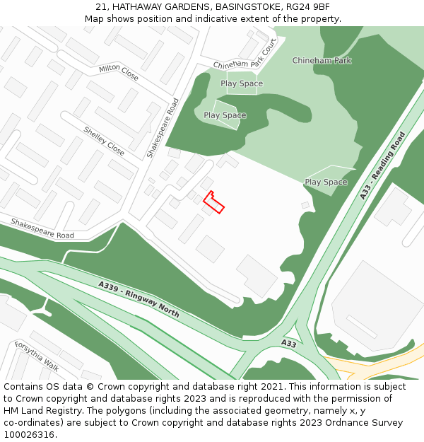 21, HATHAWAY GARDENS, BASINGSTOKE, RG24 9BF: Location map and indicative extent of plot