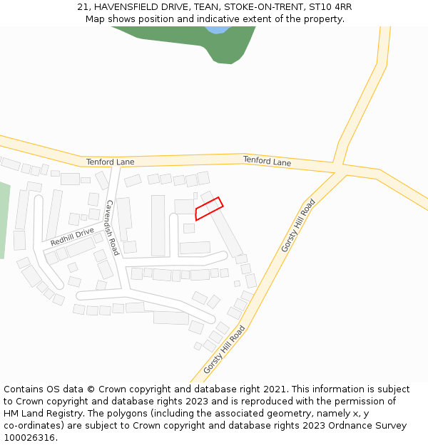 21, HAVENSFIELD DRIVE, TEAN, STOKE-ON-TRENT, ST10 4RR: Location map and indicative extent of plot