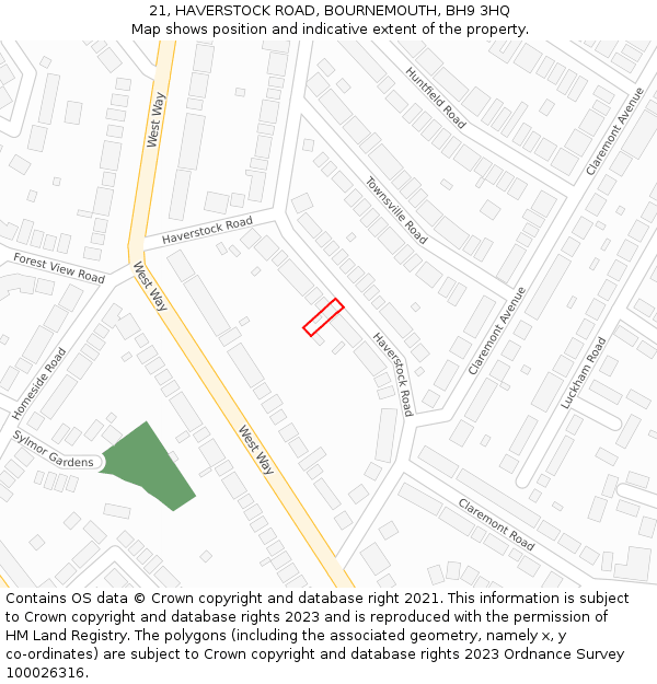 21, HAVERSTOCK ROAD, BOURNEMOUTH, BH9 3HQ: Location map and indicative extent of plot